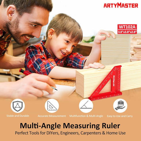 3.8?Mini 3D Multi-Angle Measuring Square Ruler, WT102A High Precision Hole Scribing Woodworking Tools, 0-90° Aluminum Alloy Carpenter Square Wood ...