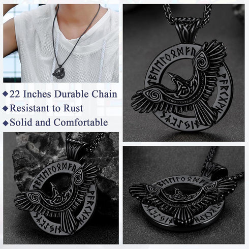 FaithHeart Retro Viking Necklace Mens Raven Pendant Neck Chains for Female...