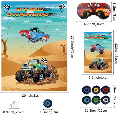 Hxezoc Pin The Wheels on The Truck Game With 36 Pcs Wheels Large Truck Poster Truck Party Games for Kids Birthday Party Truck Party Carnival Party...