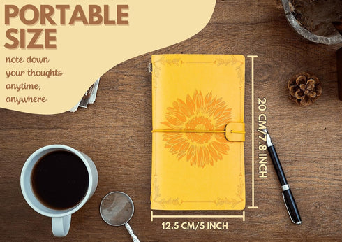 InnoBeta Sunflower gifts for Women Leather Journal Notebook 7x5 Inches, Refillable Sketchbook, Travel Diary, Lined Planner - Yellow - Big Sunflowe...
