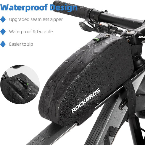 ROCKBROS Bike Top Tube Bag Bicycle Front Frame Bag Waterproof Bike Pouch Pack Bike Phone Bag Cycling Accessories Pouch for Mountain Road Bike Larg...