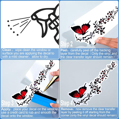 OIIKI Butterfly Flower Car Stickers, 2 Sets - Vinyl Side & Bumper Decals, Universal Scratch Resistant - Red & Black (4 Pcs)...