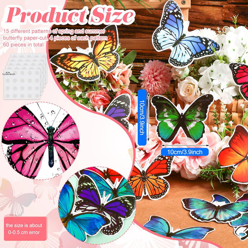 60 Pcs Summer Butterfly Bulletin Board Cutouts Classroom Cutouts Decor Butterfly Cutouts for Science Classroom Bulletin Board School Wall Birthday...