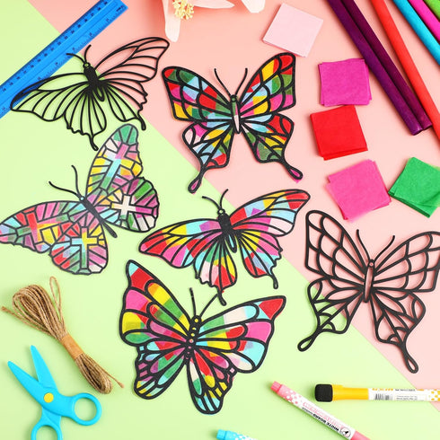 Yeaqee 24 Pack Butterfly Craft DIY Butterflies Suncatcher Paper Crafts Summer Crafts Butterfly Suncatcher Kits Classroom Arts and Crafts Party Fav...