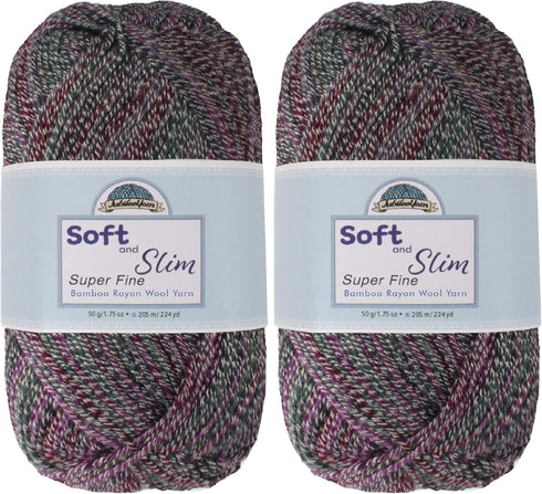 JubileeYarn Soft and Slim Yarn - 50g/Skein Bamboo Rayon Wool Blend - Purple Haze - 2 Skeins...