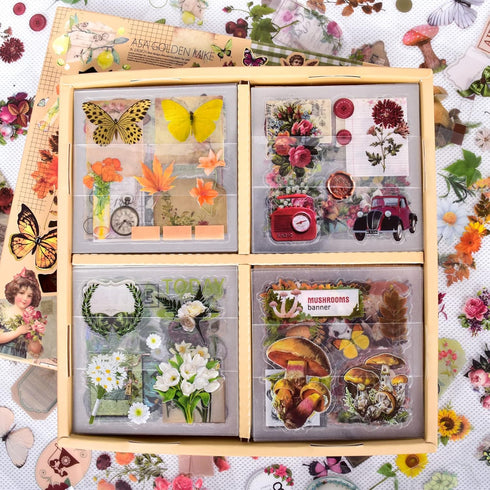 510PCS Plants Floral Scrapbook Stickers Kit Vintage Flowers Butterfly Mushroom Fall Maple Leaves Transparent Waterproof Stickers Set for Scrapbook...