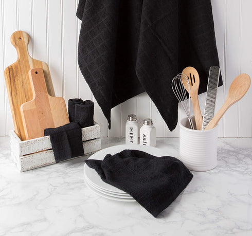 DII Basic Terry Collection Windowpane Dishtowel Set, 16x26, Black Solid, 4 Piece...