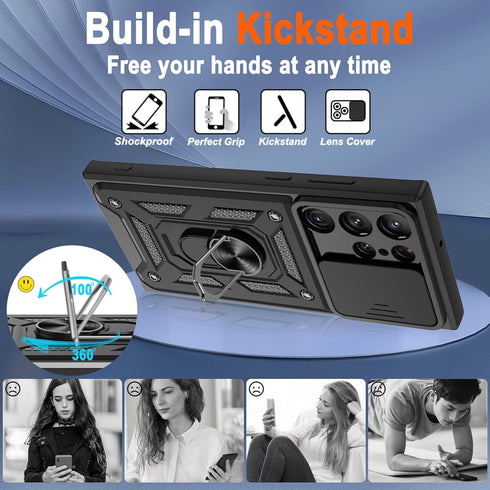 ATUMP for Samsung Galaxy S22 Ultra Case with (2 Pcs) HD Screen Protector, Heavy Duty Shockproof with 360° Rotation Metal Kickstand [Military Grade...