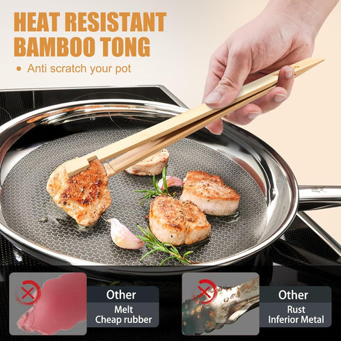 Walfos Bamboo Toaster Tongs - Wood Tongs For Cooking, Bamboo Tongs Ideal for Toaster, Fruits, Bread & Pickles, Kitchen Utensil For Cheese Bacon Mu...