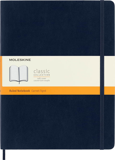 Moleskine Classic Notebook, Soft Cover, XL (7.5" x 9.5") Ruled/Lined, Sapphire Blue, 192 Pages...