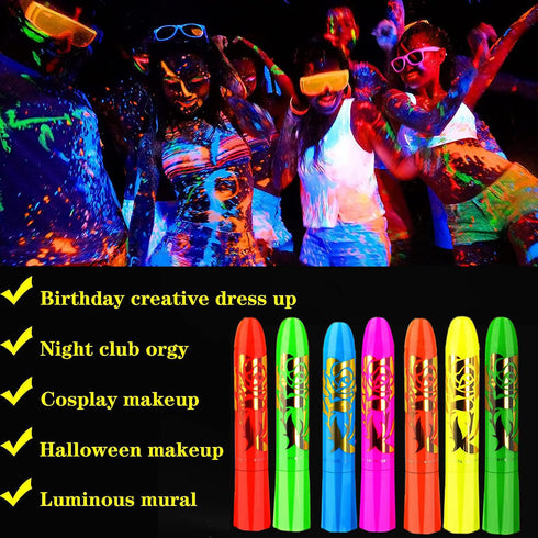 Glow UV Blacklight Face Body Paint,Neon Blacklight Glow Body Painting Sticks Makeup Kits for Kids Adult Halloween Glow In The Dark Birthday Party ...