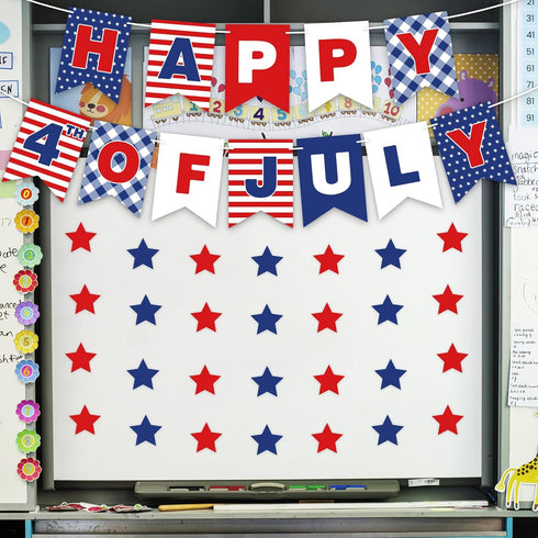 Patriotic Paper Banner 4th of July Bulletin Board Decorations with Red Blue Star Cutouts for Independence Day School Classroom Office Home Decor P...
