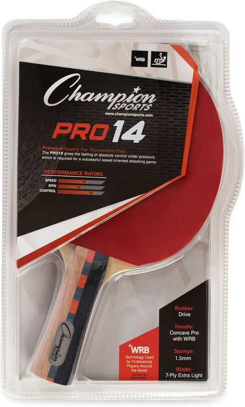 Champion Sports Pro Series Rubber Face Table Tennis Paddle - Multiple Speed Ratings...