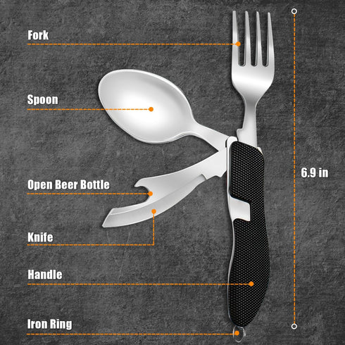 UMEINAC TECH Camping Utensils, 4 in 1 Travel Utensil Set Camping Fork Spoon Knife Set Camp Backpacking Utensils Folding Cutlery Set for Camping Hi...