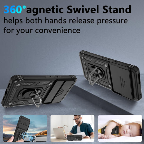 for Pixel 7 Case, Google Pixel 7 Case with 2 HD Screen Protector + Slide Camera Cover, 360° Magnetic Ring Holder Kickstand [Military Grade Shockpr...