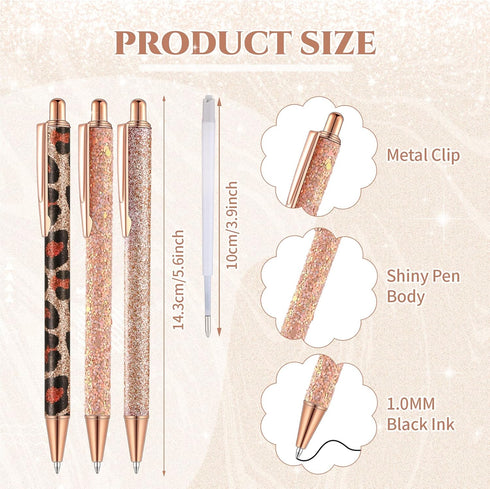 Sherr 7 Pcs Fancy Pens for Women Cute Pens Sparkly Glitter Pens with 10 Pcs Black Ink Refills Pretty Pen Gifts Journaling Pens for Girls Office Sc...