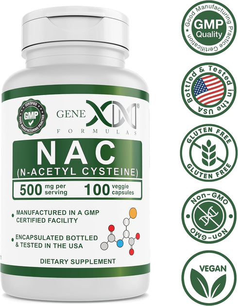 GENEX NAC 500mg (100 Capsules) N-Acetyl Cysteine, Supports Liver Health - Non-GMO, Gluten Free, Vegan (3 Month Supply)...