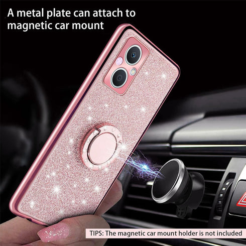 for OnePlus Nord N20 5G Phone Case (EB2103) with Ring Stand Lanyard Strap Cute Glitter Girls Women Protection ShockProof 2-Layer Protective Cover ...
