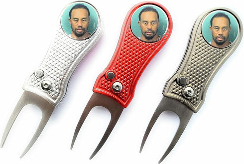 Tiger Woods Mugshot Golf Divot Repair Tool with Ball Marker - Foldable Switchblade Design (Gray)...