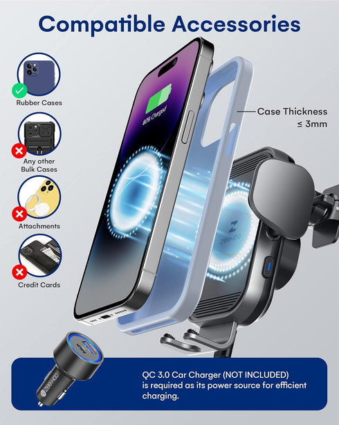ZeeHoo Wireless Car Charger,15W Qi Fast Charging Auto-Clamping Car Mount, Dash, Air Vent Phone Holder Smart Sensor Auto Charging Cradle for iPhone...
