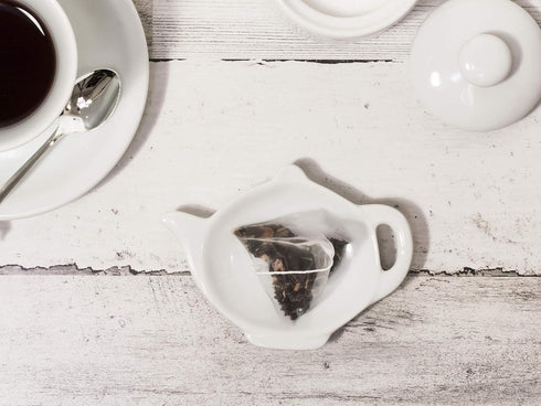 HIC Kitchen Tea Bag Holder Caddy, Fine White Porcelain, Teapot Design...