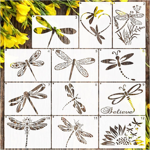 Dragonfly Stencils for Painting on Wood Crafts Reusable Grass Dragonfly Stencil Art Paint on Wall Canvas Pattern Believe Paint Stencils for Card M...