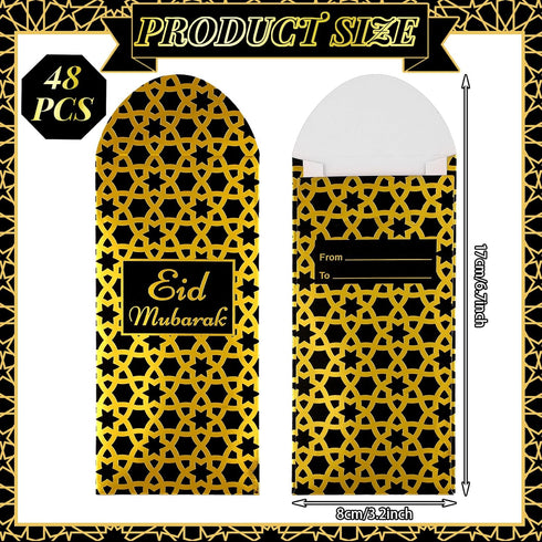 48 Pcs Eid Mubarak Money Envelopes for Cash Gifts Eid Money Envelopes with Gold Foil Printing Design Ramadan Lucky Cash Currency Gift Card Holders...