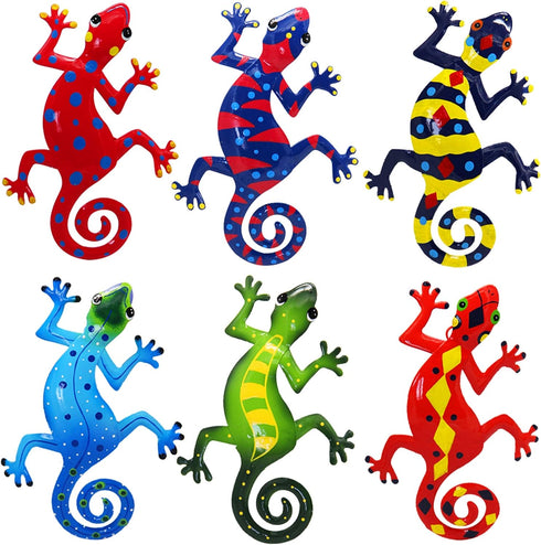 Juegoal 6 Pack Metal Gecko Wall Art Decor Inspirational Sculpture Hang Indoor Outdoor for Home Bedroom Living Room Office Garden, 9 Inches...