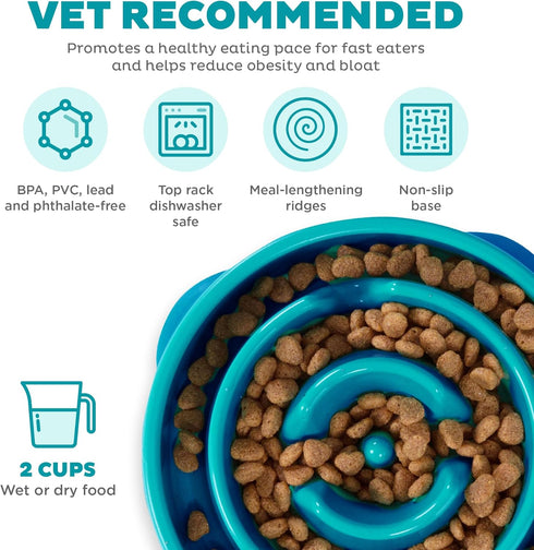 Outward Hound Fun Feeder Slo Bowl, Slow Feeder Dog Bowl, Medium/Mini, Turquoise...