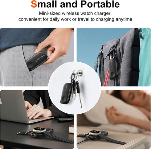 Facbiny Portable Wireless Watch Charger, 1200mAh Keychain Wireless Power Bank with Type A-C Cable, Travel for Apple Watch Series 9/8/7/6/5/4/3/2/S...