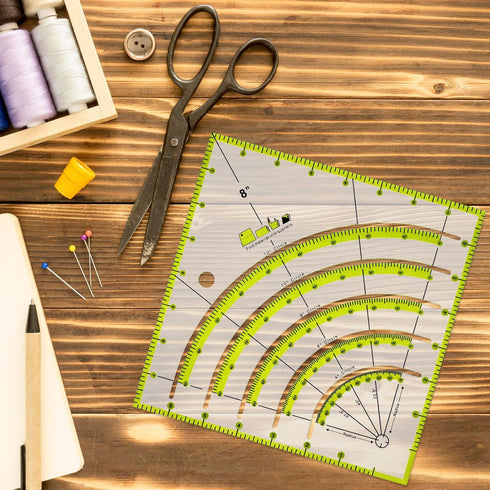 8 Inch Acrylic Fabric Ruler, Dual Purpose Measuring Arc Guide Cutting Square Ruler, Multifunctional Arcs Stripology Ruler for Quilting, Sewing, Cr...