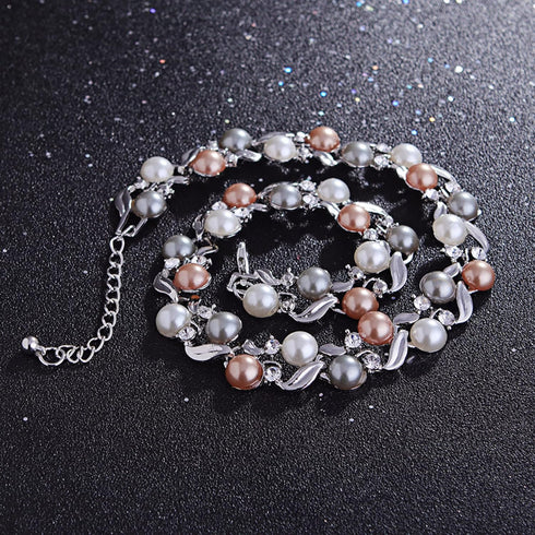 Glass Pearl Necklace and Earring Set,Collar De Perlas para Mujer,Faux Pearl Jewelry Set for Women (Silver)...