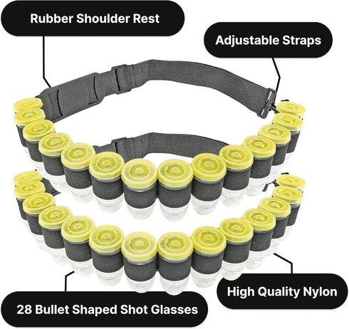 Fairly Odd Novelties Shot Glass Ammo Belt - Military Style 28 Bullet-Shaped Shot Glasses - Adjustable Nylon Belt - Ideal for Parties & Gag Gifts...