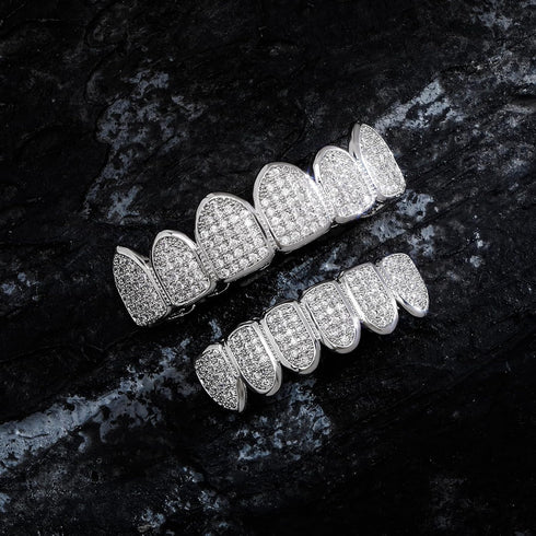 JINAO Grillz Grills for Your Teeth Simulated Diamond Teeth Grillz with Extra Molding Bars Included 18K Gold Plated All Iced Out Cubic Zirconia Gol...
