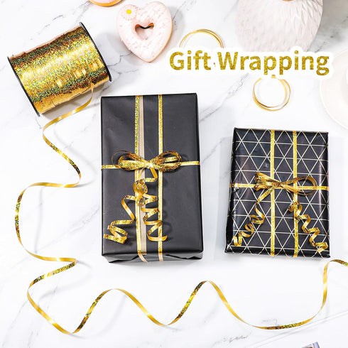 Gold Curling Ribbon 600 Yards 1/5 Inch Balloon String Ribbon Metallic Ribbons for Gift Wrapping Art Crafts Wedding Birthday Party Decoration...
