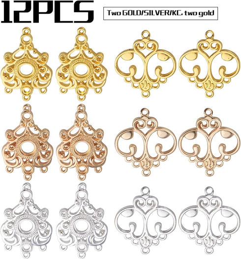 Earring Chandelier Charms,12pcs Chandelier Component Links Alloy Earring Connector Charms Chandelier Earring Components Earring Jewelry Making for...