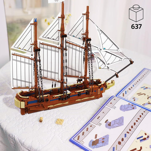 KAZI Ship Building Kit for Adults Kids,Sailing Adventure Toy Boat Building Blocks Set,Ship Model Home Decor,Fun Toy Gift for 8 9 10 11 12 Plus Yea...
