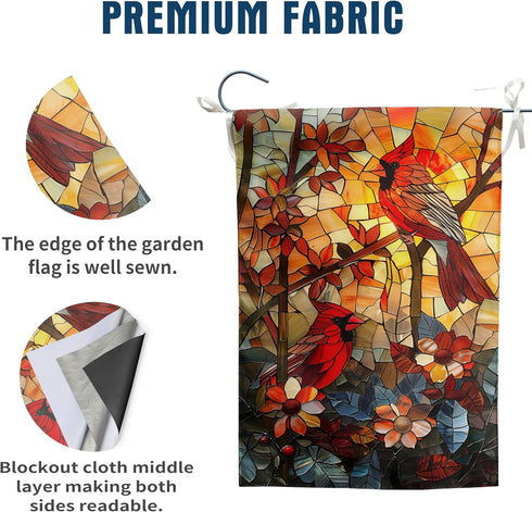 Stained Glass Cardinal Red Birds Garden Flag Spring Summer Yard Flag Fall Floral Decorative Flags for Outside 12x18 Double Sided Small Seasonal La...