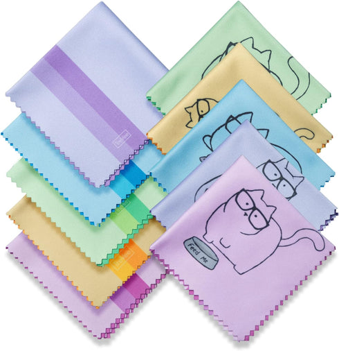 10 Pack Cute Kitty Cat Design Multicolor Microfiber Cleaning Cloths for Cleaning Eyeglasses Lenses Sunglasses and Cell Phone Beautifully Designer ...