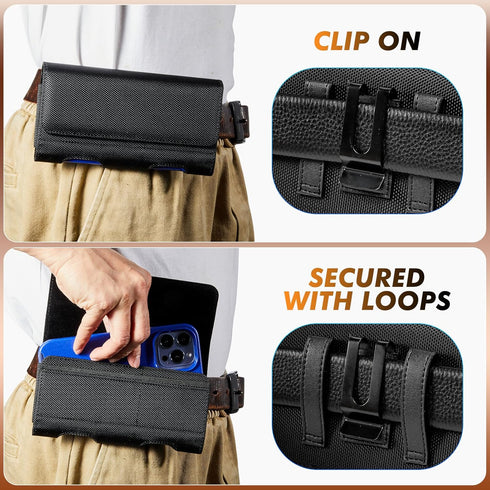 BECPLT Nylon Belt Holster Case Cell Phone Pouch Belt Holder Phone Holster Cover with Clip for iPhone 15 Pro Max 15 Plus 14 Pro Max 13 Pro Max Sams...