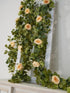 PARTY JOY 6.56ft Eucalyptus Garland with Flowers-8 Champagne Roses-Lush,Natural Looking, Floral Garland Greenery for Party Wedding Table Indoor Ou...
