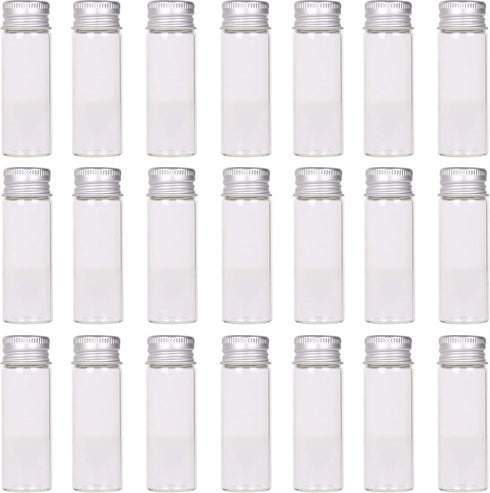 MaxMau 24 Tiny Jars with Aluminum Screw Lids 15ml Small Glass Bottles Clear Mini Vials Metal Caps Top Sample Message Bottle Jewelry Beads Herbs St...