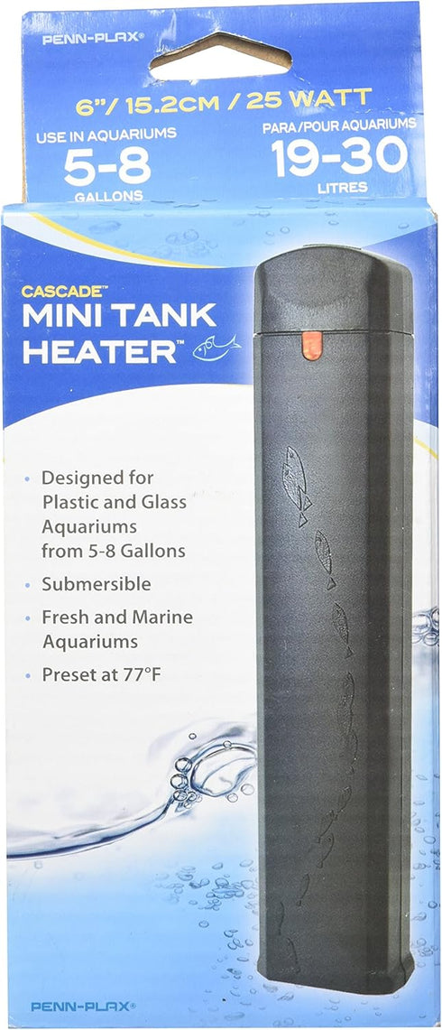 Penn-Plax Cascade Mini Fish Tank Heater – Fully Submersible – Great for Freshwater and Saltwater Aquariums – 6” Length – 25 Watt...