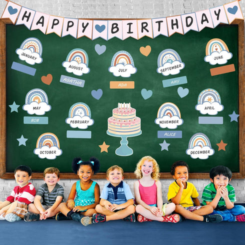 65 Pieces Rainbow Birthday Bulletin Board Set Happy Birthday Bulletin Board Decor Classroom Birthday Chart Cutouts Decorations Rainbow Happy Birth...