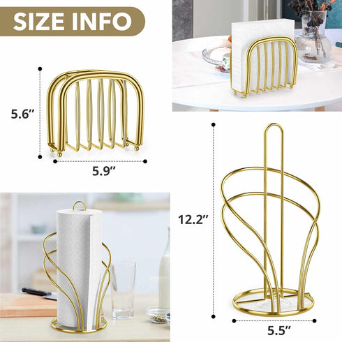 Paper Towel Holder Countertop, Stainless Steel Paper Towel Roll Holder and Paper Napkinholder Set, Standing Paper Towel Roll Holder Stand with Wei...