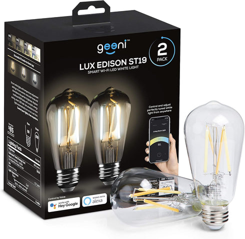 Geeni Smart Light Bulb - Alexa and Google Home Compatible, Tunable White LED Programmable and Dimmable WiFi Light Bulb, App Controlled (ST19-2 Pac...