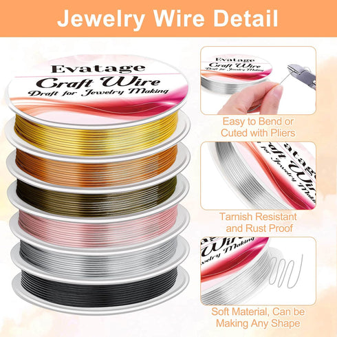 18 Gauge Wire for Jewelry Making, Evatage 6 Rolls Jewelry Craft Wire Tarnish Resistant Copper Beading Wire for Jewelry Making Supplies and Crafts...