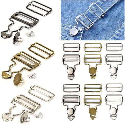 Lesnala 24 Sets 3 Color Overalls Buttoned Hooking Metal Buckles for Suspender Jeans DIY Sewing Clothing Craft Handmade Accessories Storage in A Bo...