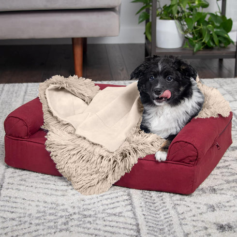 Furhaven Waterproof Throw Blanket for Dogs & Indoor Cats, Washable - Shaggy Plush Calming Long Faux Fur & Velvet Dog Blanket - Taupe, Small...