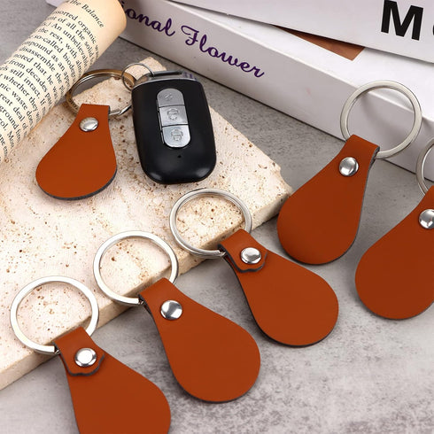 kekafu 50Pcs DIY Leather Keychains Brown Blank Key Fob Rivets PU Leather Keychain for Car Key Home Door Key Small Decoration Homemade Gift (Brown)...